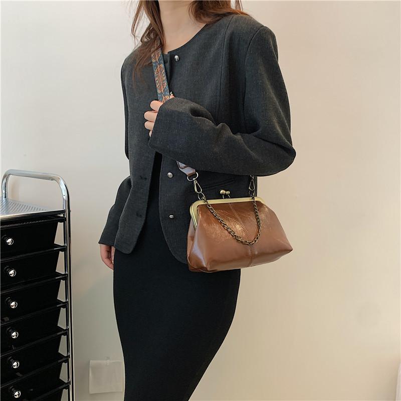 Wide Strap Vintage Fashion PU Leather Bag Women's Handbags Chain Tote Bags Women Shoulder Crossbody Messenger Bags