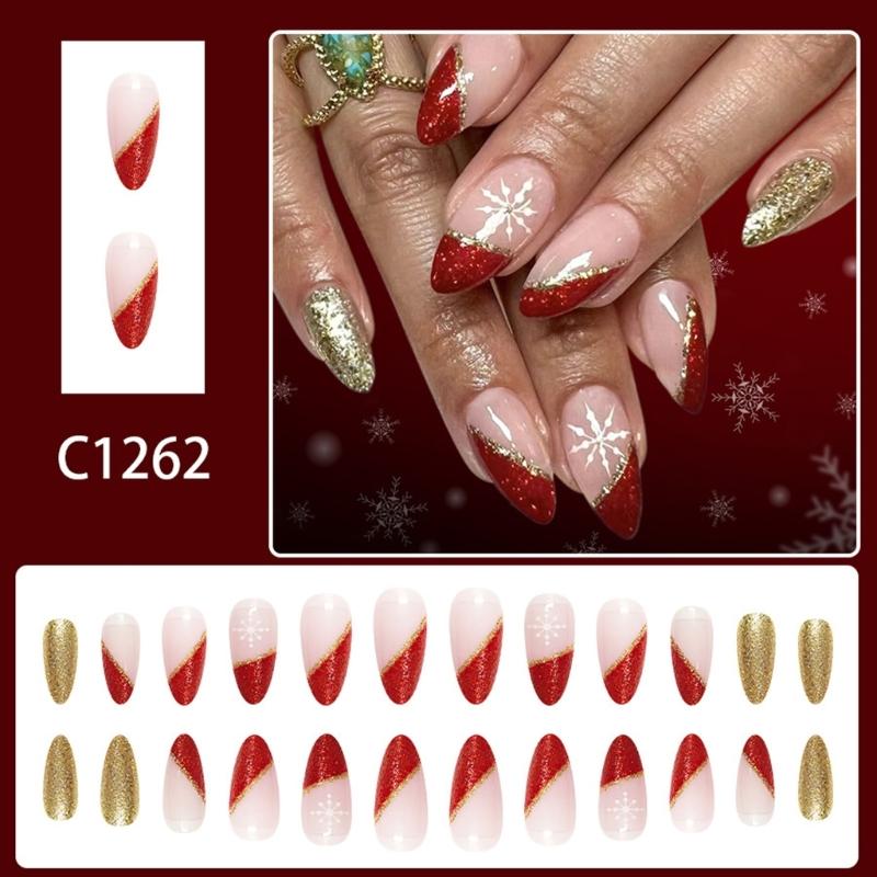Reusable Plastic False Nail Design Easy Apply Lightweights Artificial Nail For Christmas