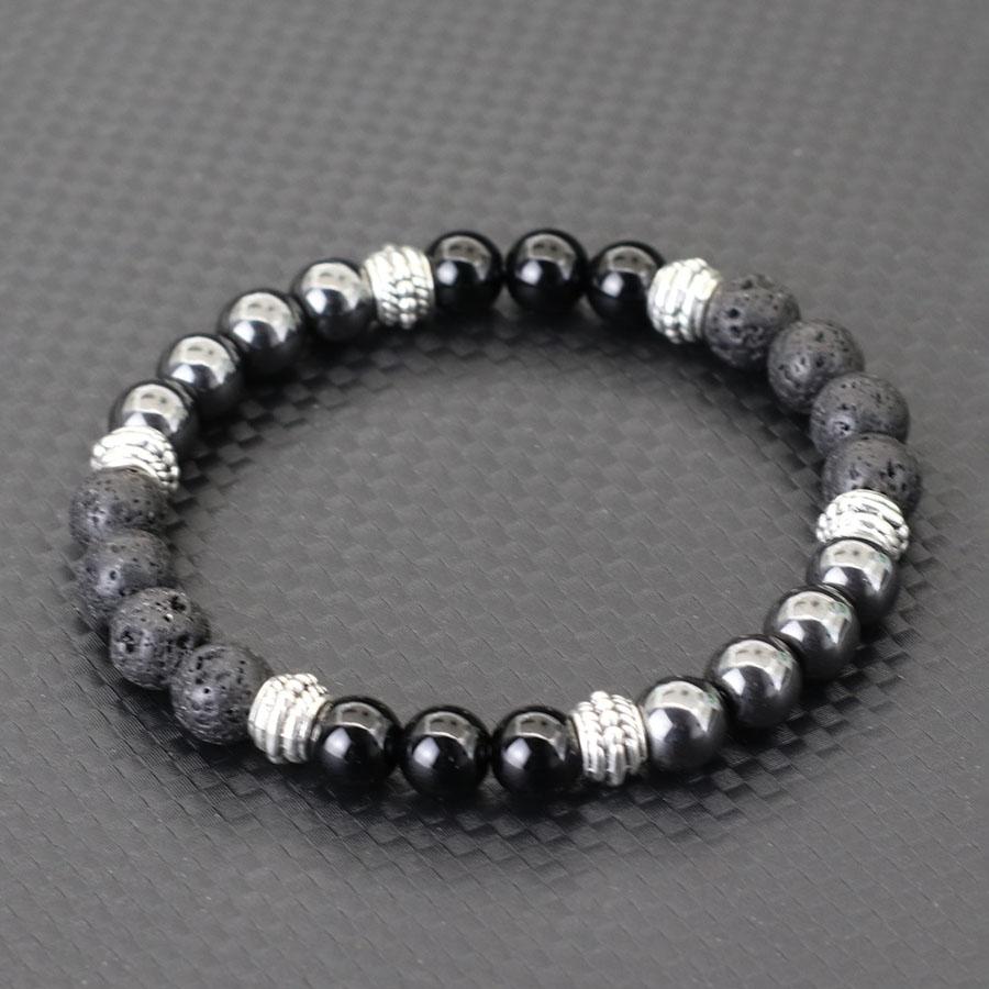 Simple Men Bracelet Natural Lava Tiger Eye Stone Hand Beaded Brass Braclet Casual Accessories Prayer Meditation Yoga Braslet