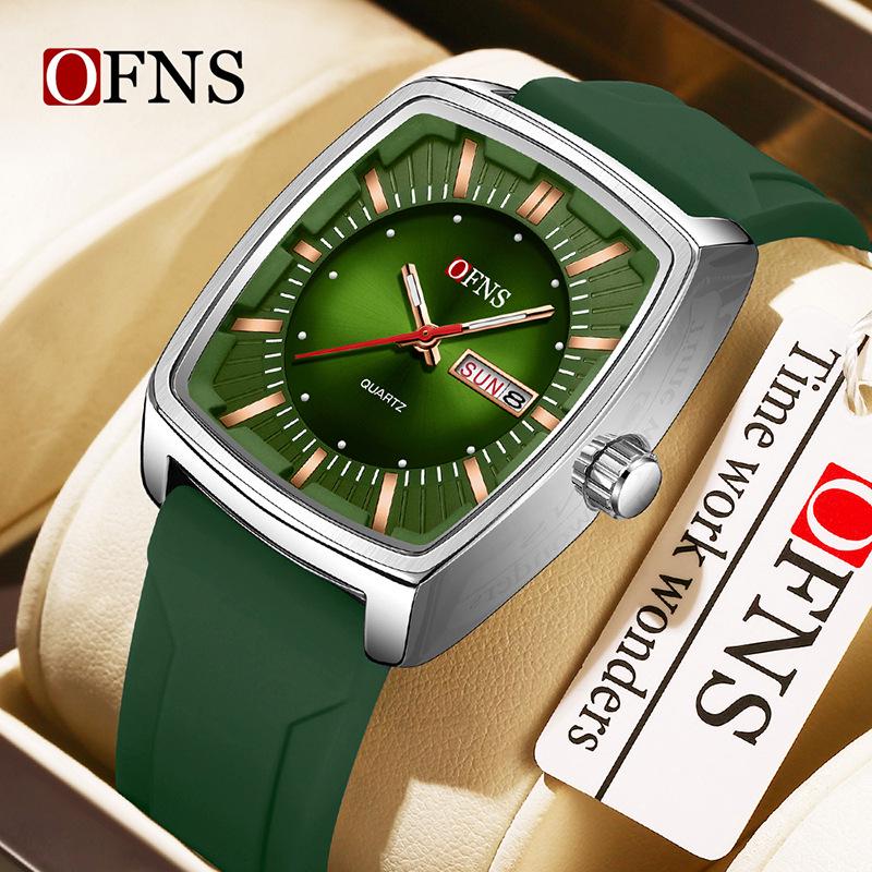 Oufanni Men's Classic Barrel Watch - Double Calendar, Waterproof, Quartz with 3D Luminous Scale