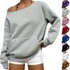 Women's Off Shoulder Long Sleeve Sweatshirt Oversized Loose Front Pocket Solid Casual Pullover Top Fall 2026