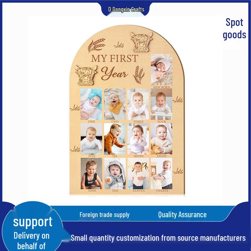 Wooden Cow Design Newborn Milestone Photo Display Stand