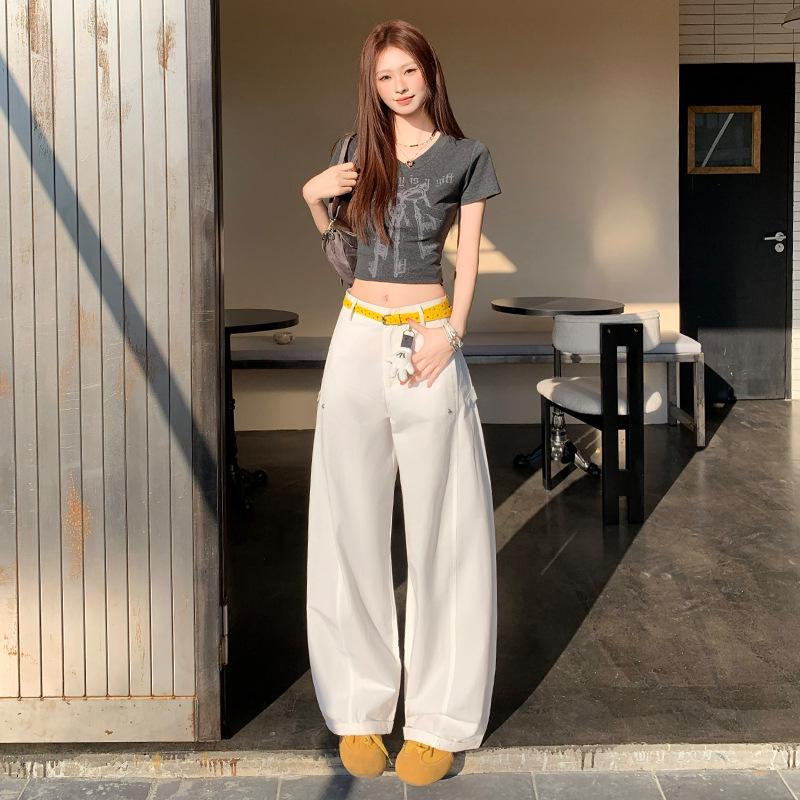 2026 Spring Women s Retro High-Waisted Wide-Leg Scythe Cargo Pants Extra Large