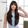 Women's Cross-Border Wigs: Long Straight Hair with Bangs, High-Temp Synthetic, Full Coverage, Available in Black, Red-Brown, Orange, and Pink.