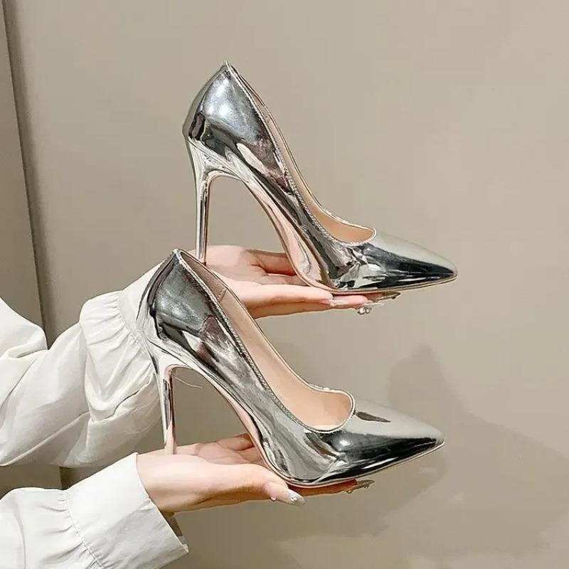 Fashion Hot Selling 2025  Sliver Gold High Heels Shoe Fashion Women Pumps Pointed Toe Slip-on Office Woman Wedding Shoes Large Size 43