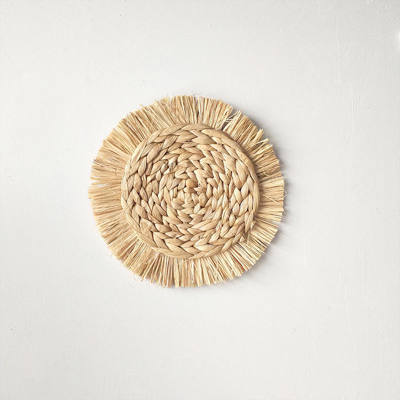 Bohemian Round Woven Straw Wall Decor for Bedroom or Dining Room