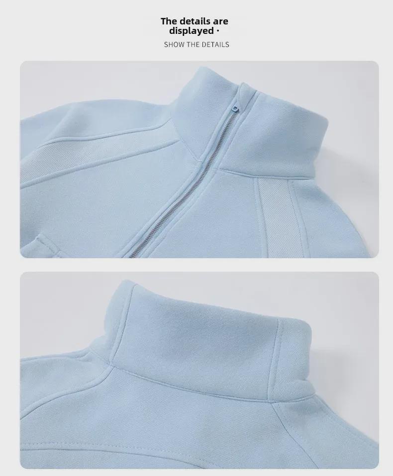 Women's Short Chimney Collar Casual Sports Sweatshirt - Half-Zip, Plus Velvet, Loose Fit