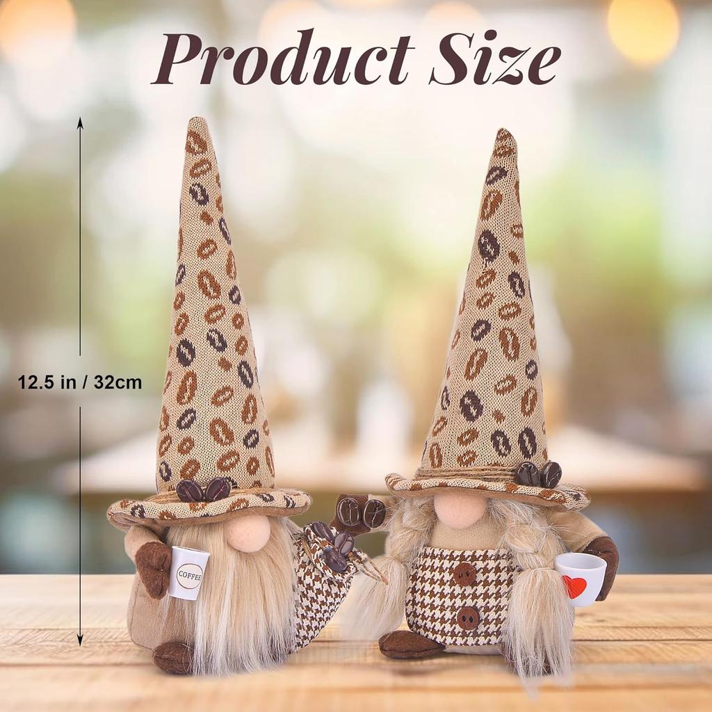 2Pcs Couple Coffee Gnomes Plush Decorations - Gift for Christmas, Birthdays, Valentine's Day, and Coffee Gnome Lovers, Ideal Coffee Bar Decor for