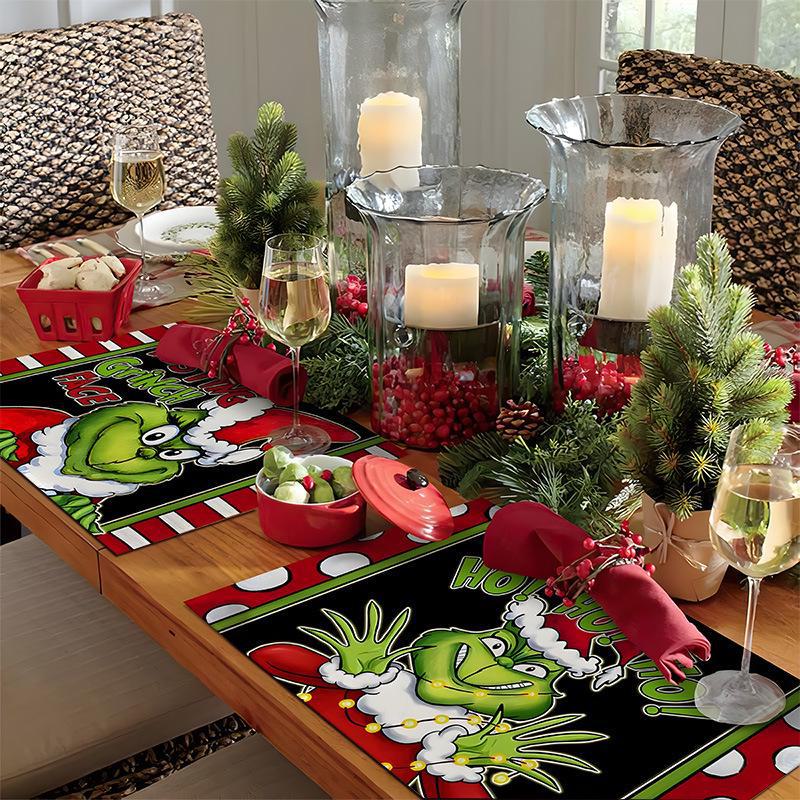 2024 Fete de masă din in de Crăciun - Decor de sărbători festive, izolate, design imprimat