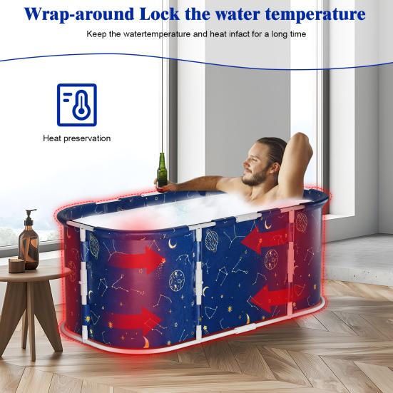 Baignoire Pliante 47", Baignoire Pliante Portable pour Adultes, Baignoire à Trempage pour Bain Chaud et Bain Glacé, Enveloppe Autoportante Pliante