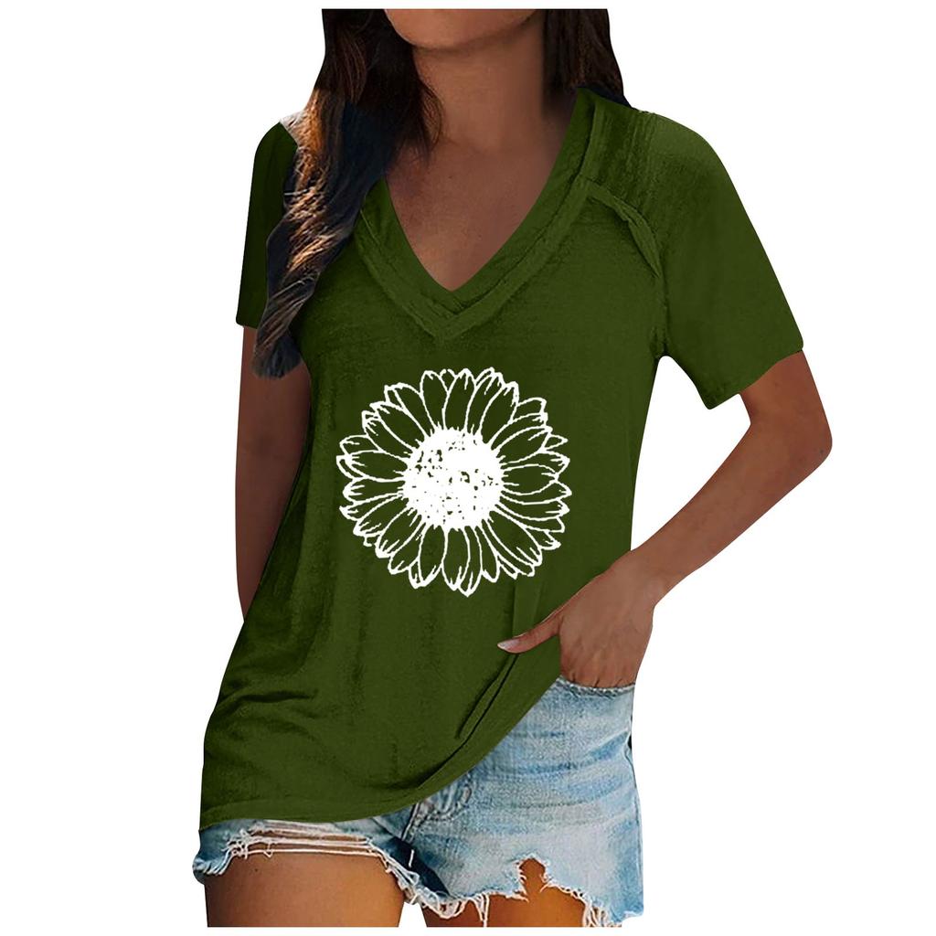 Women's Tops Dressy Summer Fashion Casual Print Casual T-Shirt Shoulder Sleeve V Neck Slim Flowy Tunic