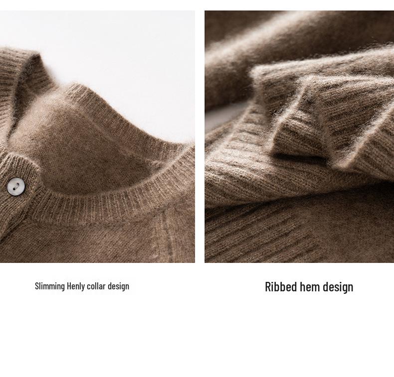 Autumn/Winter Women's Cashmere Knit Slimming Round Neck Button Sweater