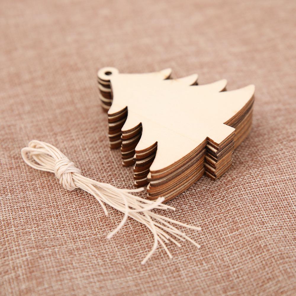 Wooden Christmas Tree Hanging Ornaments - Set of 10 Pieces