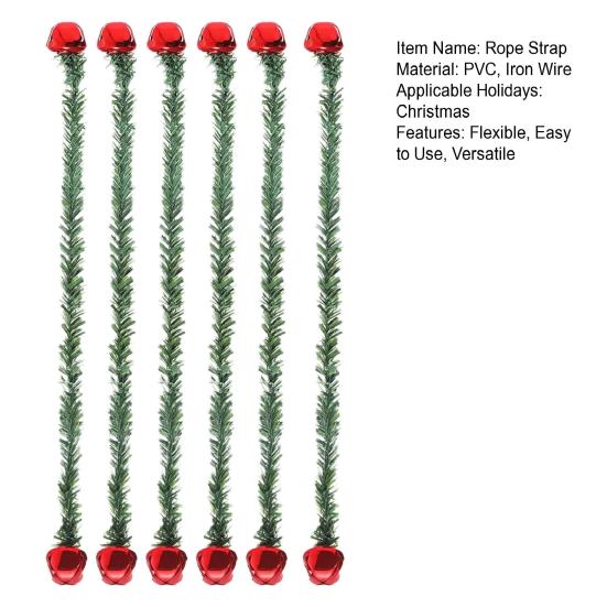 Christmas Garland Ties with Bells Decorative Rope Straps for Wreaths Railings Stairs Flexible Faux Pine Needle Twist Ties Xmas Holiday Decor