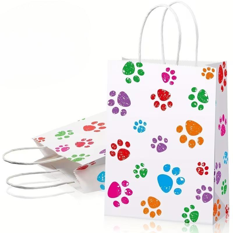 Animal PawPrint Theme Gift Bags Kraft PaperShopping Bags with HandlesParty Favor Bags for Birthday Wedding Valentine’s Day Decor