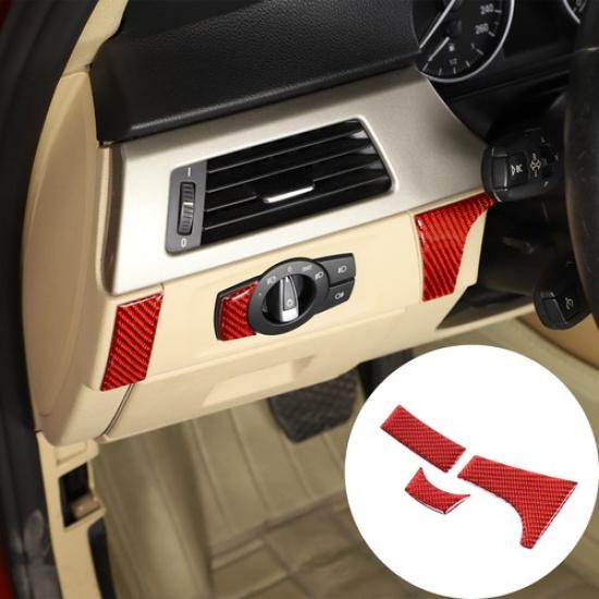Red Carbon Fiber Headlight Switch Sides Trim Sticker For BMW 3 Series E90 05-12