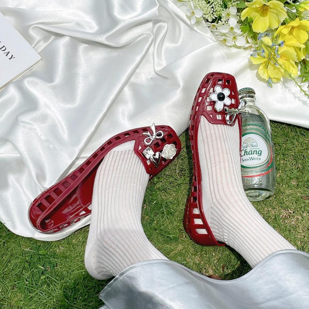 Retro popular black flat-bottomed bag head sandals women's 2025 new summer high-end Korean version crystal jelly shoes