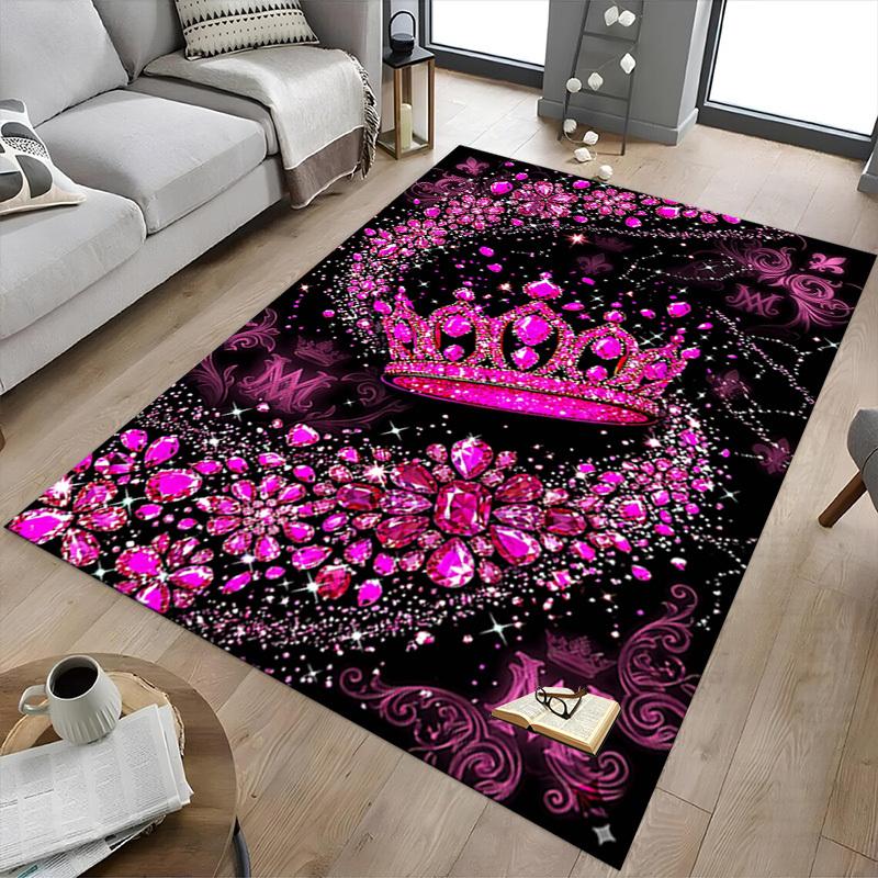 1PC Crown Diamonds Non-Slip Floor Carpet, Office, Family, Bedroom, Studio - Large Area Rug, Vibrant Colors, Longlasting Material-X441