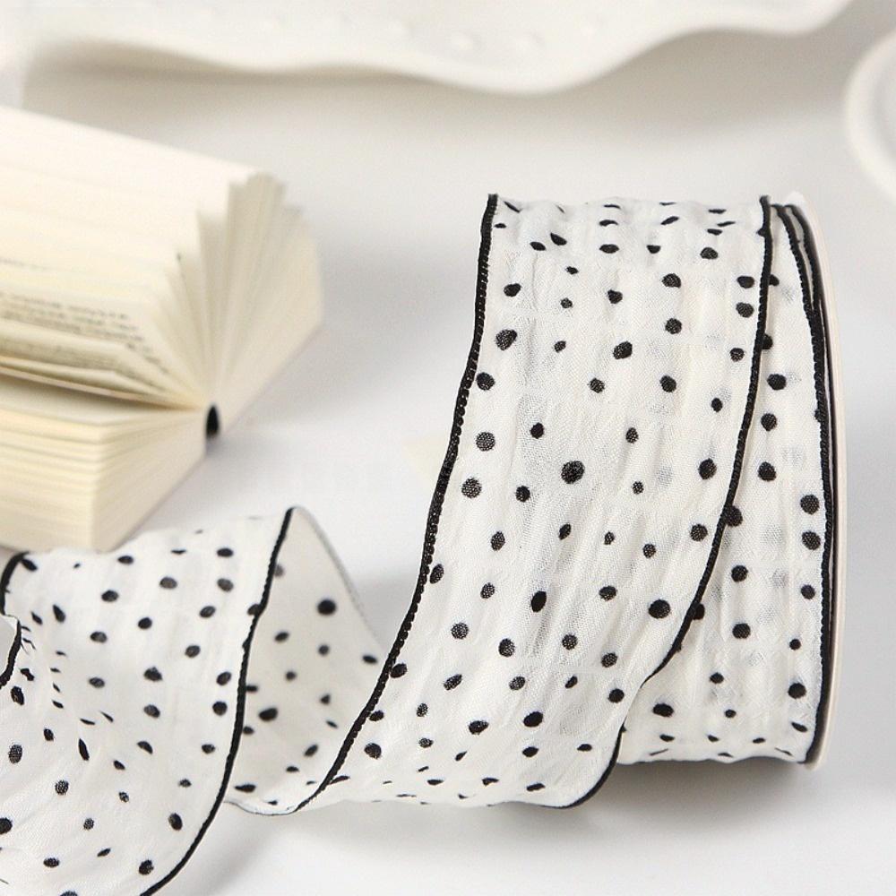 10 Yards 10 Yards Length Crinkled Chiffon Ribbon Crinkled Texture Polka Dot Pattern Wave Edge Ribbon Chiffon Material