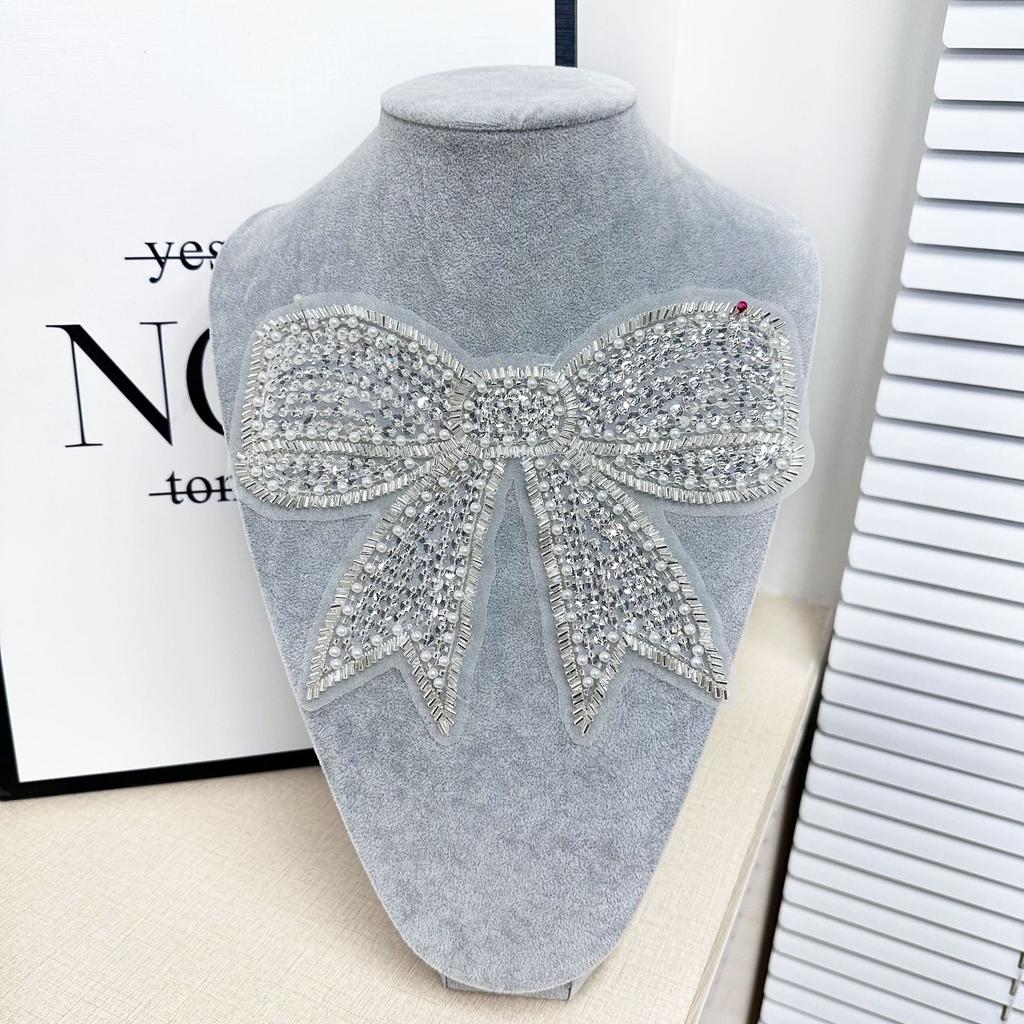 Handmade Bead Sequined Mesh Bow Patch Clothing Top Dress Children'S Clothing Decorative Cloth Sticker Accessories