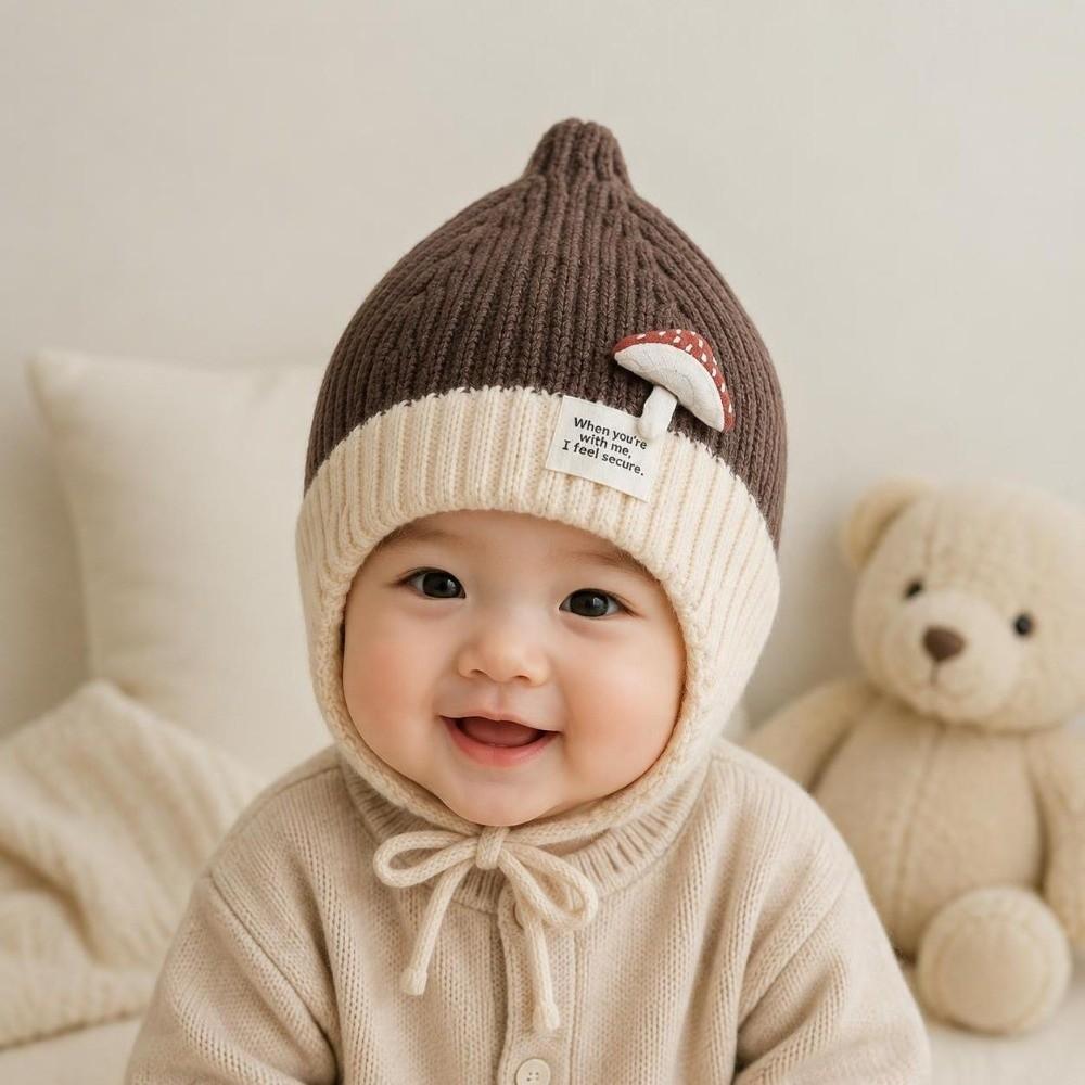 Cute Mushroom Knitted Beanie Cold Proof Ear Protection Hat Fashion Kids Winter Hat for Children