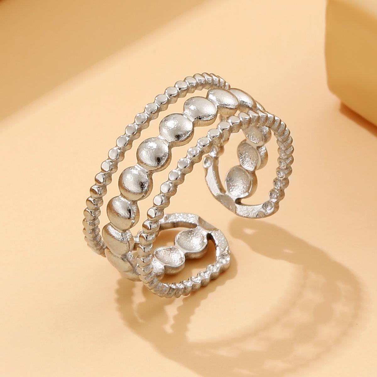 Middle Eastern Retro Multi-Layer Dot Stainless Steel Adjustable Ring