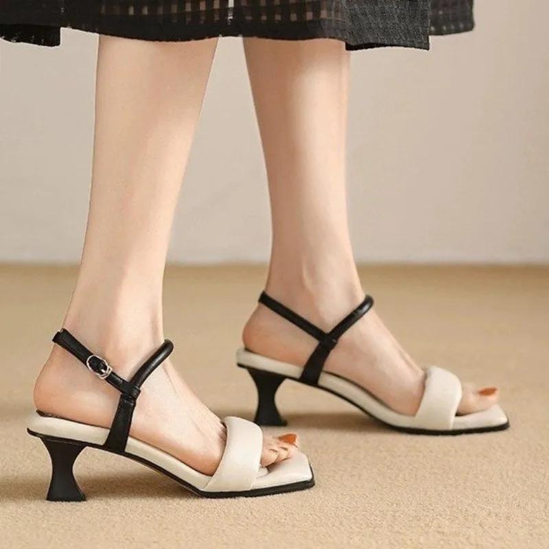 Fashion One Word Sandals for Women's Summer 2024 New Thick Heels, Open Toe High Heels, Non Slip Women's Shoes, Mom's Shoes