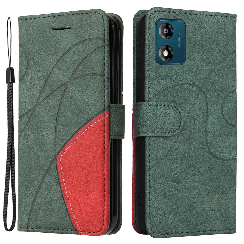 For Motorola Moto E13 4G Leather Case Wallet Stand Color Splicing Phone Cover