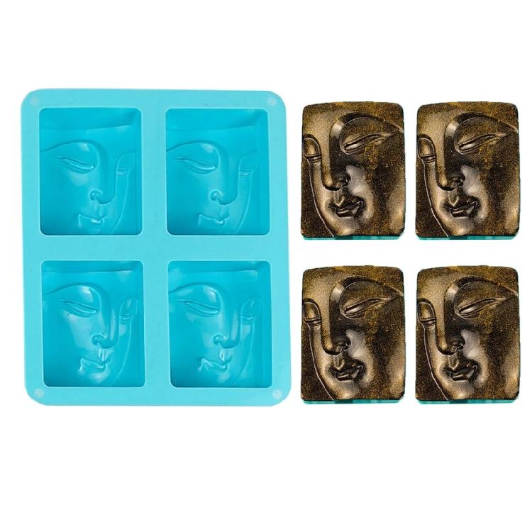 Silicone Mould Human Face Soap Resin Mould 4 Holes Buddhas Portrait Candle Molds