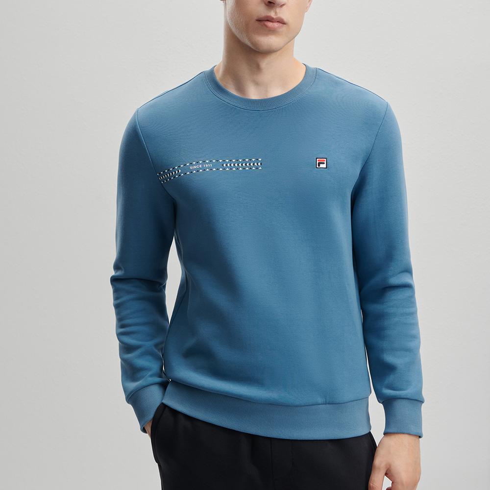 FILA Logo Print Casual Knit Pullover Sweatshirt Men sweatshirt Planet-Blue F11M341213F-BU