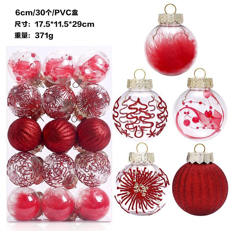 PET Christmas Balls Set 30pcs 6cm Clear Glitter Ornaments Tree Decor