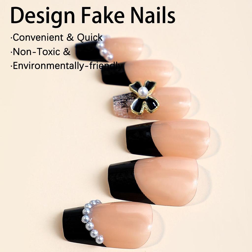 Minimalist Black Bow Ladder False Nails - French and American Style