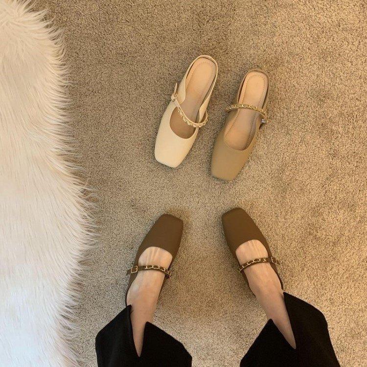 One foot and a half slippers women's 2025 spring new Korean version fashion chain flat bottom outer wear bag head sandals bag head shoes