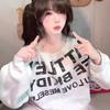 American retro sweet hottie letter print slanted shoulder sweater women's spring and autumn loose lazy wind off the shoulder