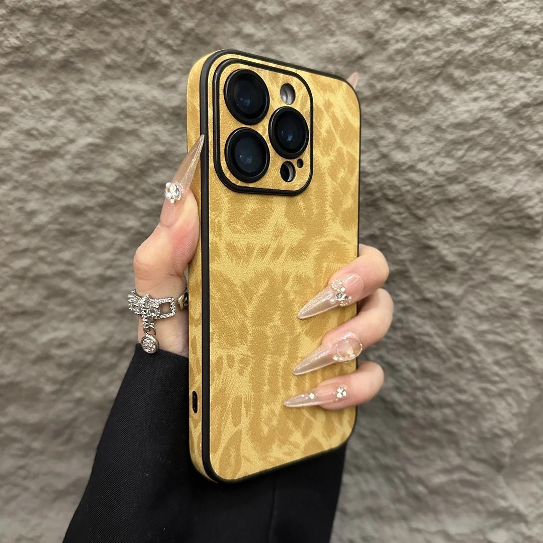 

Подходит для iPhone16promax Чехол для мобильного телефона из кожи с леопардовым принтом Apple 15 Full-pack Anti-Fall 14 Защитный чехол High-end Feeling iPhone11 жёлтый