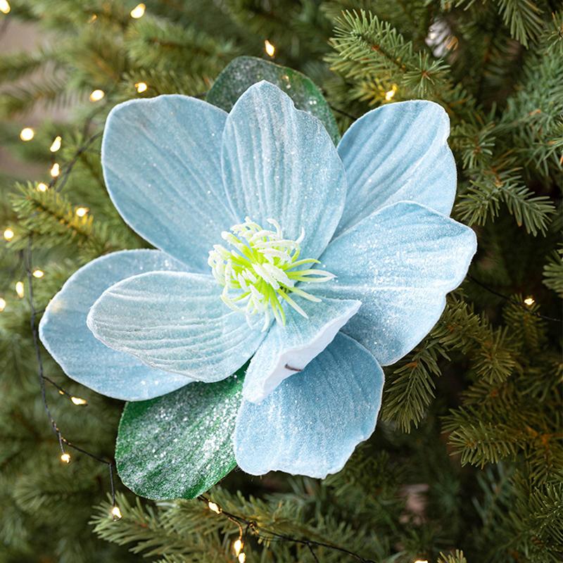 1PC Handmade Lotus Leaf Fabric Christmas Wreath Rattan Vine Christmas Garland with Faux Magnolia Blooms 25cm