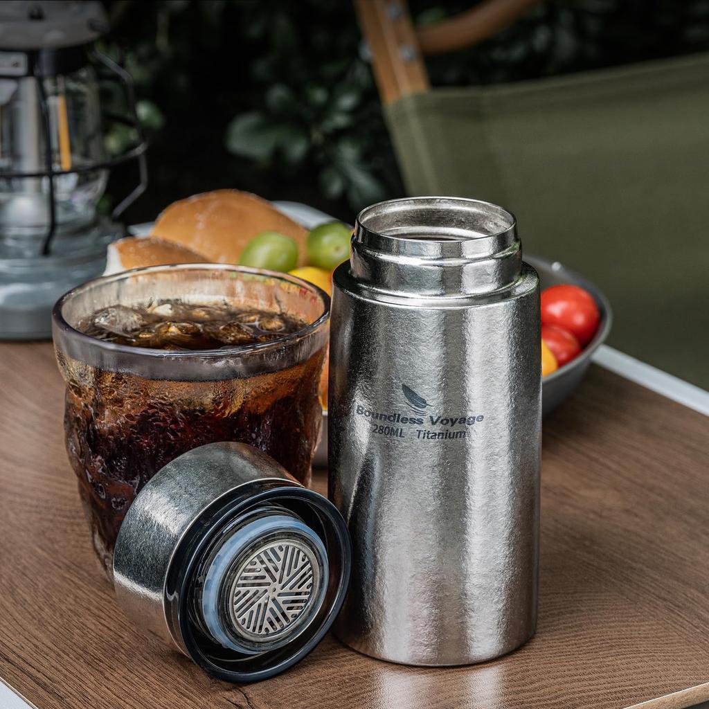 Boundless Voyage Titanium Water Vacuum Insulated Thermos with Tea Pure Titanium Water for Everyday Outdoor and Camping Bottle, 280ml, Double-Walled