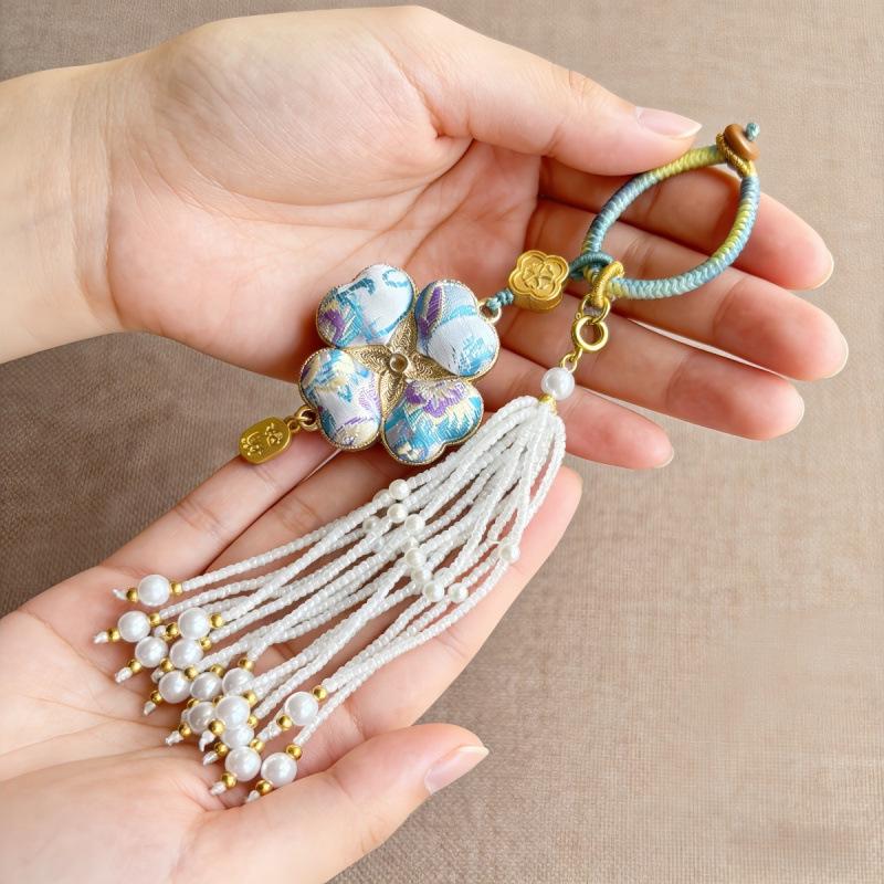 Pure Handmade Song Brocade Horse Pendant Charm – Double-Sided Fortune & Prosperity Tassel Ornament