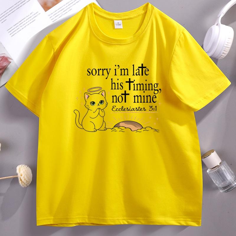 Sorry, ich bin spät dran. Sein Timing, nicht meins. Grafik Damen Unisex T-Shirts Lustige Katze Bibel T-Shirt Unisex Damen Christliche Religiöse T-Shirts Oberteile