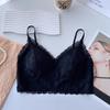 Sexy pure lace beautiful back chest wrap women's fixed cup gathering underwear without steel ring bra short suspender vest tide
