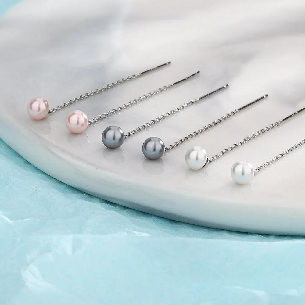 Dangle Earrings for Women Geometric Ball Long Tassel Chain Drop Silver Color Earring Minimalism Ear Line Kpop Jewelry