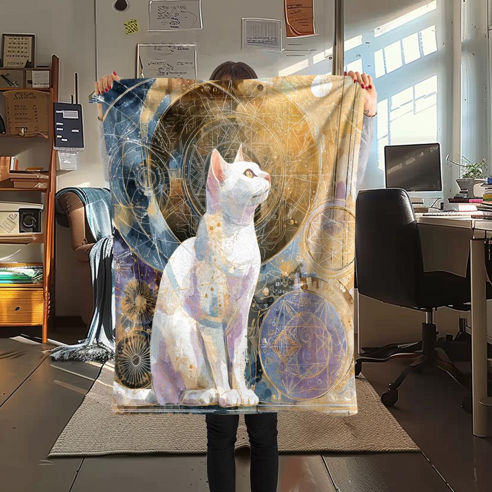 Artistic Cats Print Flannel Blanket, High quality Comfortable for All Seasons, Home Decor, Warmth and Comfort