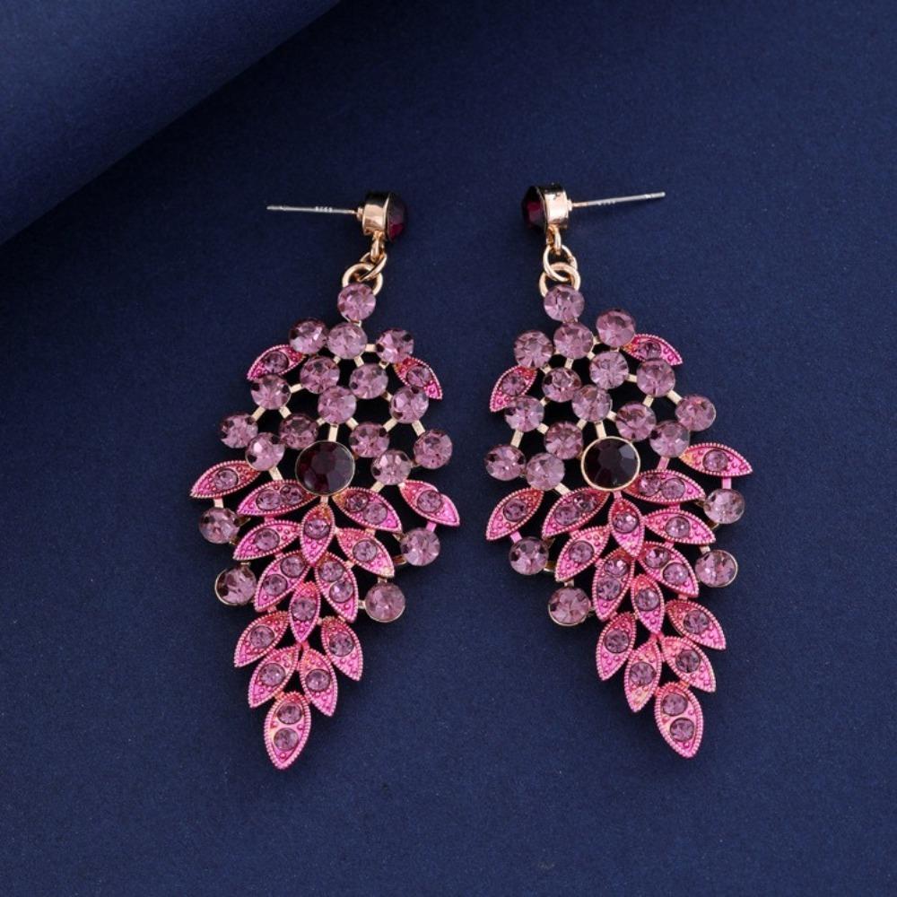 3Pcs Purple Necklace Earring Set Luxury Crystal Jewelry Set Fashion Stud Earrings Choker Set  Women