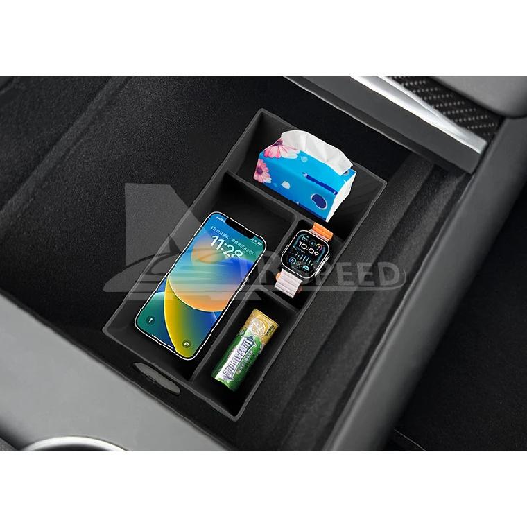 Silicone Car Central Console Storage Box for Tesla Model Y Juniper Launch 2025 2026-UP Tidying Black Tray Organizer Accessories