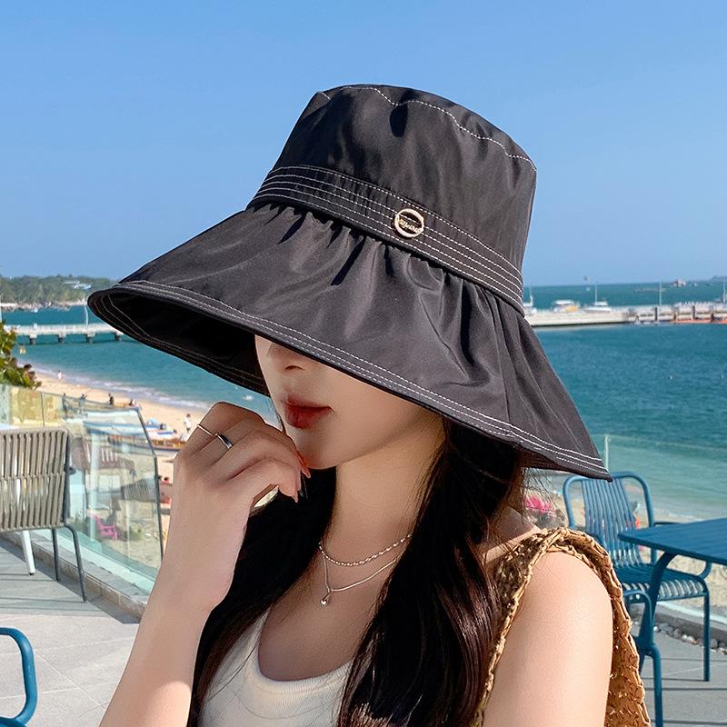 Drawstring Fisherman's Hat Children Spring and Summer Big Edge UV Protection Sun Hat Outdoor Beach Breathable Hat