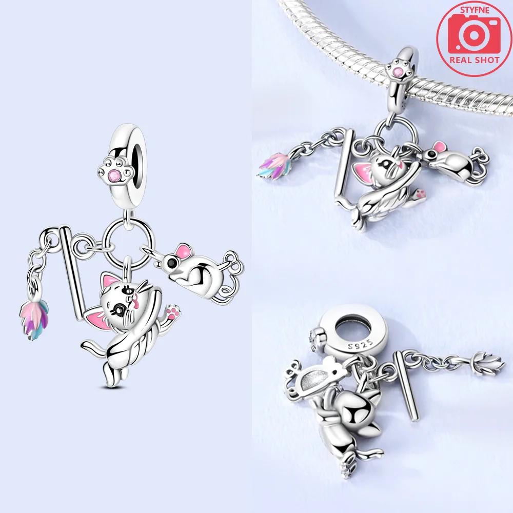 Rock Cat Pendant Features Cute Animal Moon Dog Charms Bead Fit Bracelet Originalcopper Women Jewelry Accessories Fine Gift