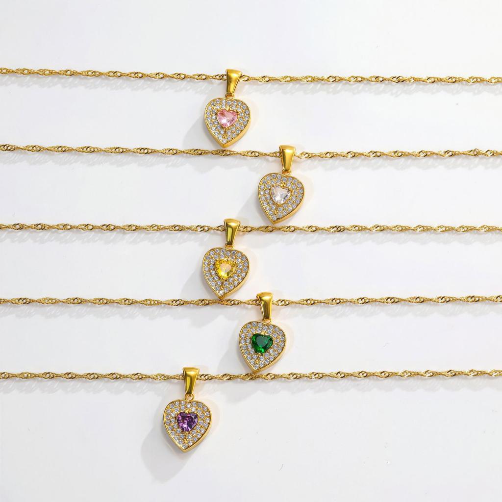 Multi-Color Love Diamond Necklace Women'S Suit Light Luxury Temperament Simple Versatile Collarbone Chain Pendant Jewelry