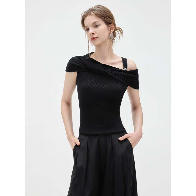 ELLE Women's Asymmetric Twist-Knot Sleeveless Knit Top