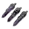 Mode natürliche Kristall sechseckige Säule Vintage Legierung Rose Anhänger Amethyst Kristall Halskette