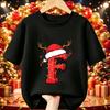 Cotton Kids Christmas T‑Shirt Cartoon Santa Antlers String Light A‑Z Print Short Sleeve O‑Neck X‑mas Party Tee Children Clothing